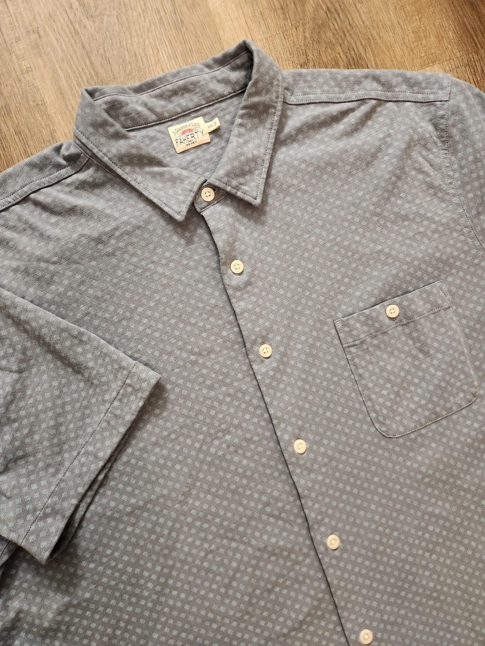 Faherty Mens 2XL Blue Geometric Short Sleeve Cotton Pocket Button Up Shirt Peru